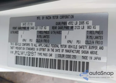 2018 Mazda 6 Grand Touring Reserve z USA, uszkodzony, nr VIN JM1GL1WY1J1321517